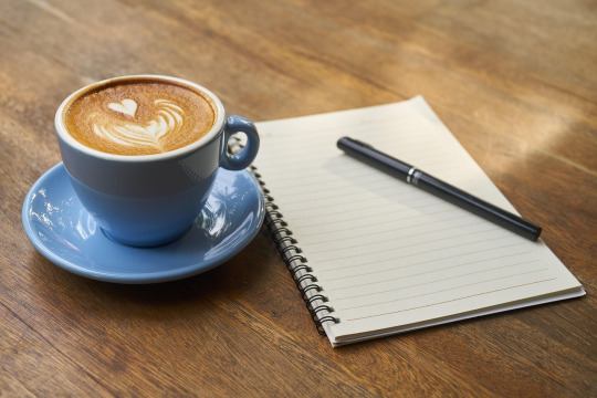 journaling notebook coffee hands